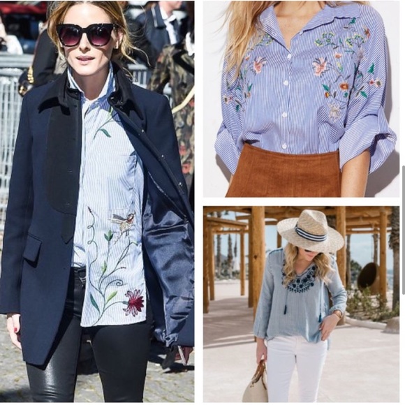 🎁DONATED NWOT Floral Embroidered Striped Button Up Blouse - Picture 8 of 8